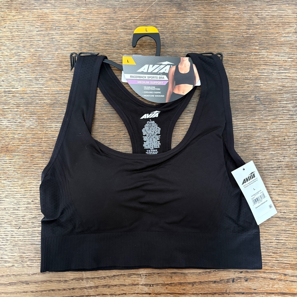 NWT Avia Women's Sleek Black Racerback Sports Bra